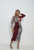 Diosa long sleeve splice leopard print midaxi dress- (Wine) - Fancy Infinity Clothing